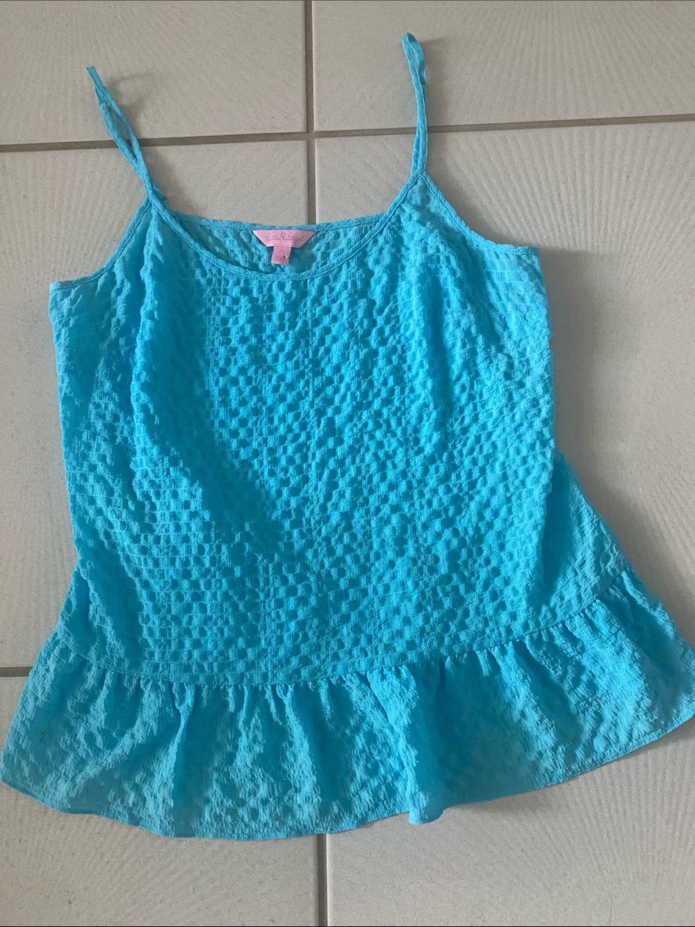 HTF Lilly Pulitzer Coral ruffle peplum top aqua blue Medium